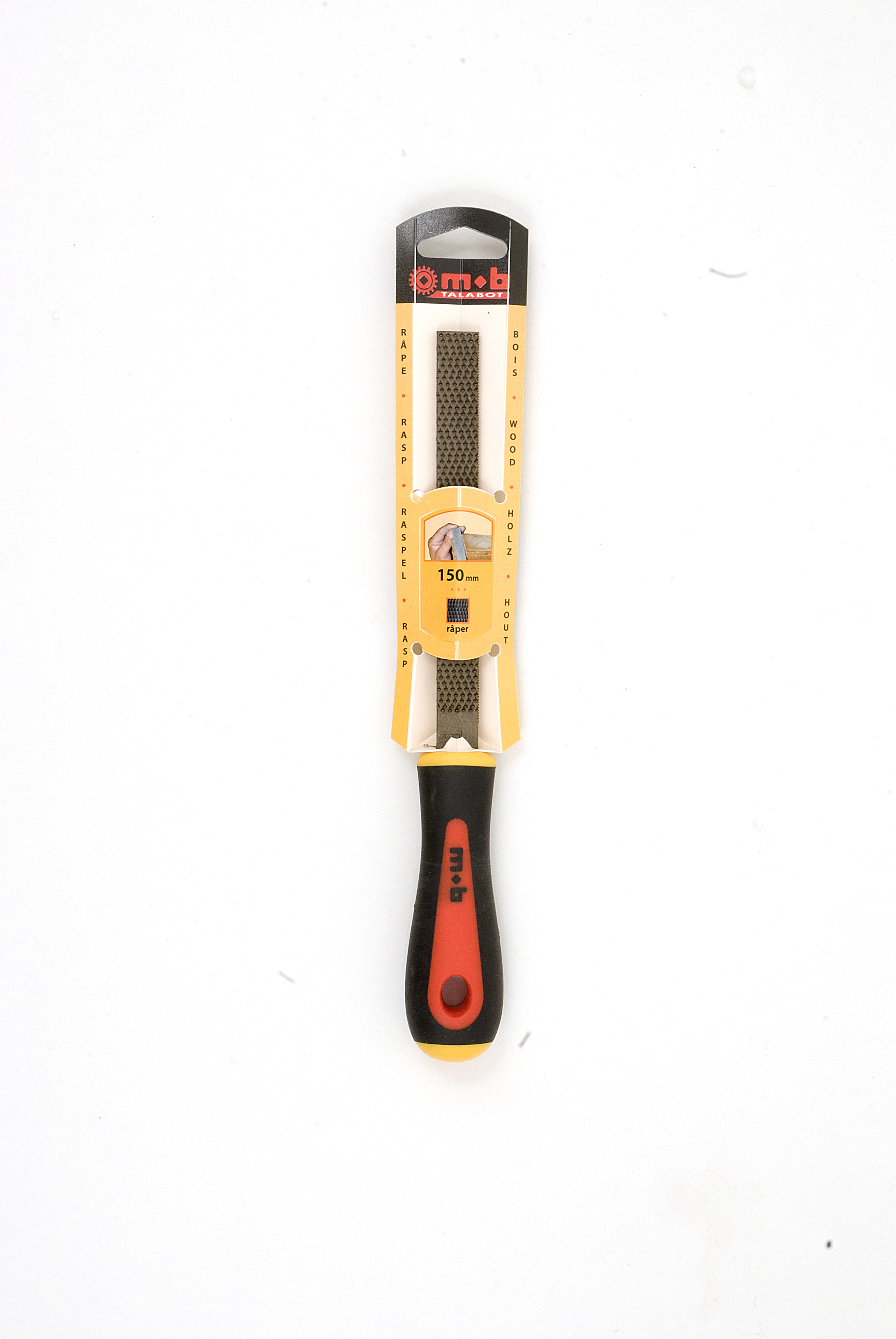 FLAT HAND RASP BI-MATERIAL HANDLE ON CARD