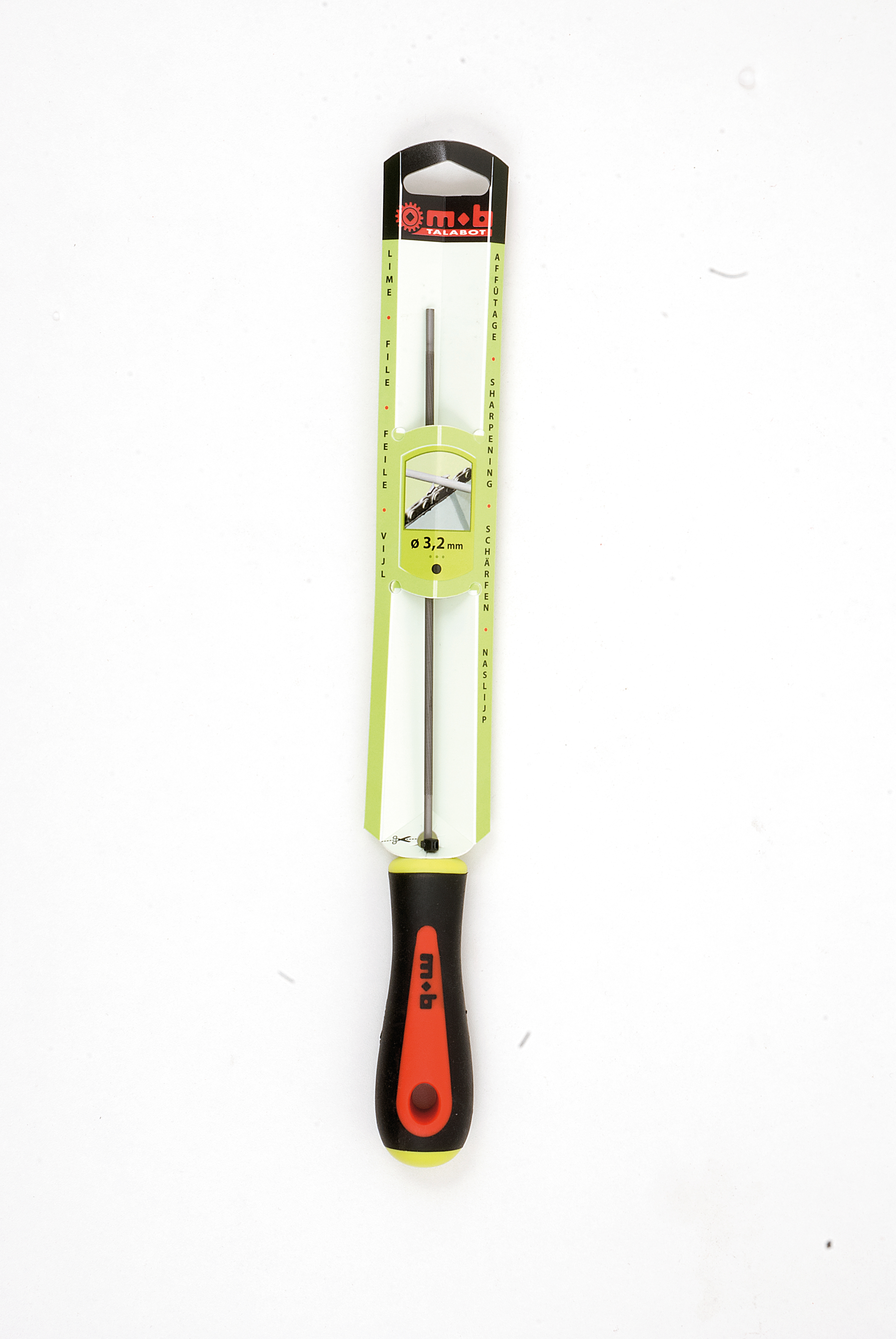 ROUND CHAINSAW FILE  BI-MATERIAL HANDLE ON CARD