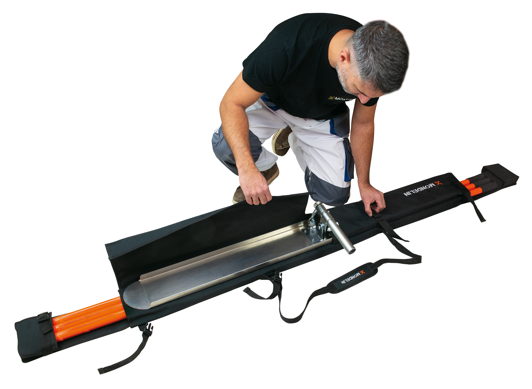 SET OF ARTICULATED CONCRETE SLAB SMOOTHER +POLE IN A CARRYING CASE