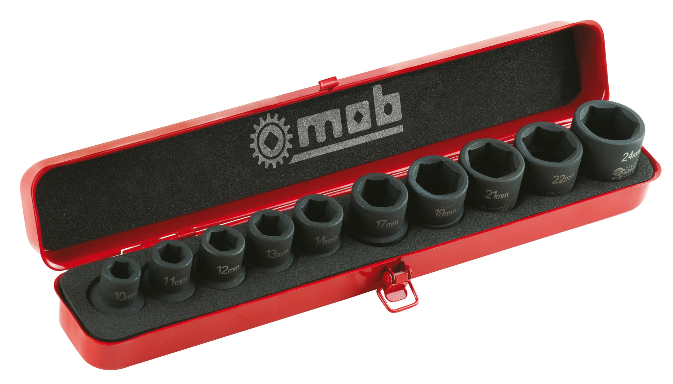 10 PC 1/2" DRIVE 6-POINT IMPACT SOCKETS IN STEEL CASE