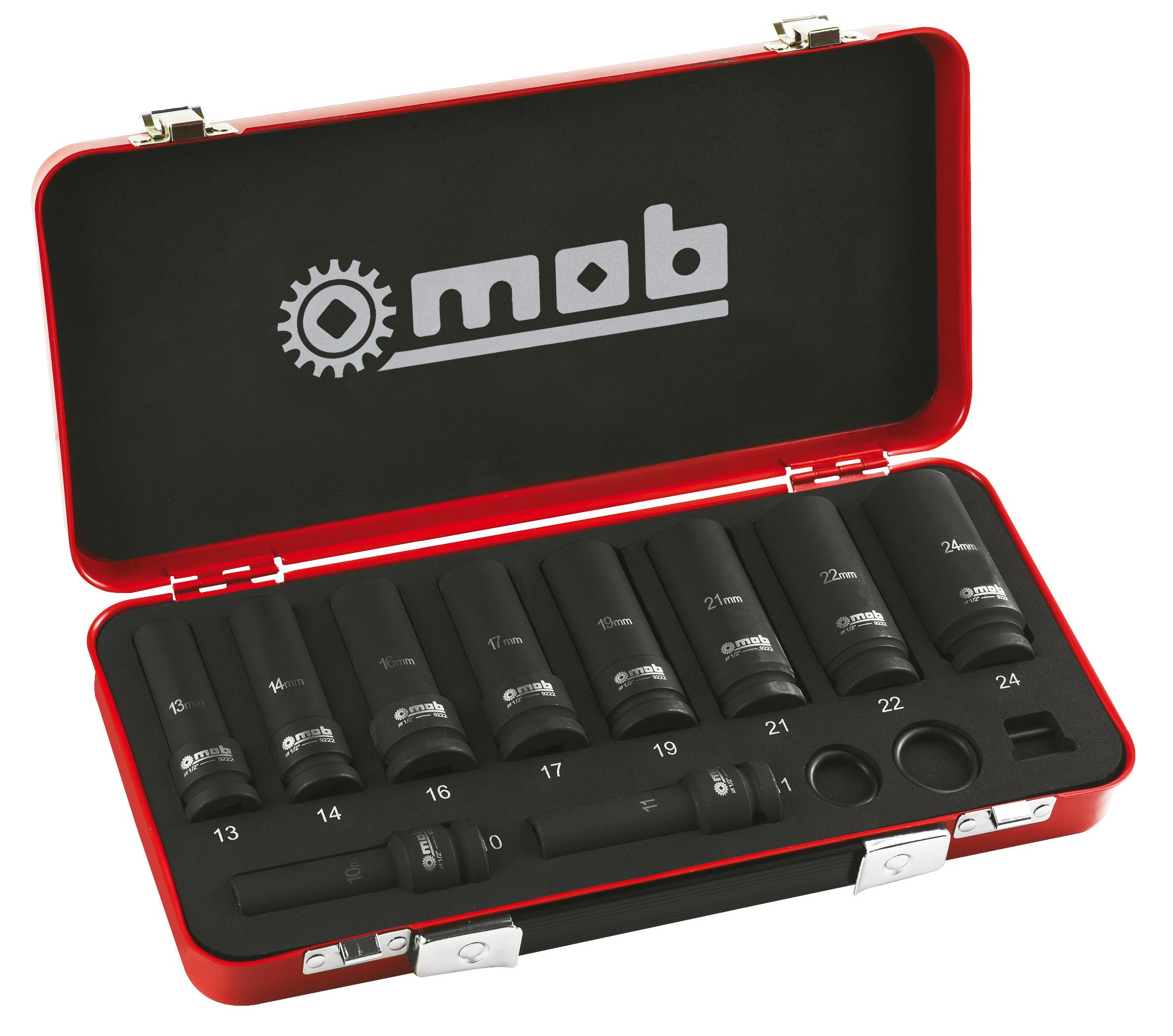 10 PC 1/2" DRIVE 6-POINT DEEP IMPACT SOCKETS IN STEEL CASE
