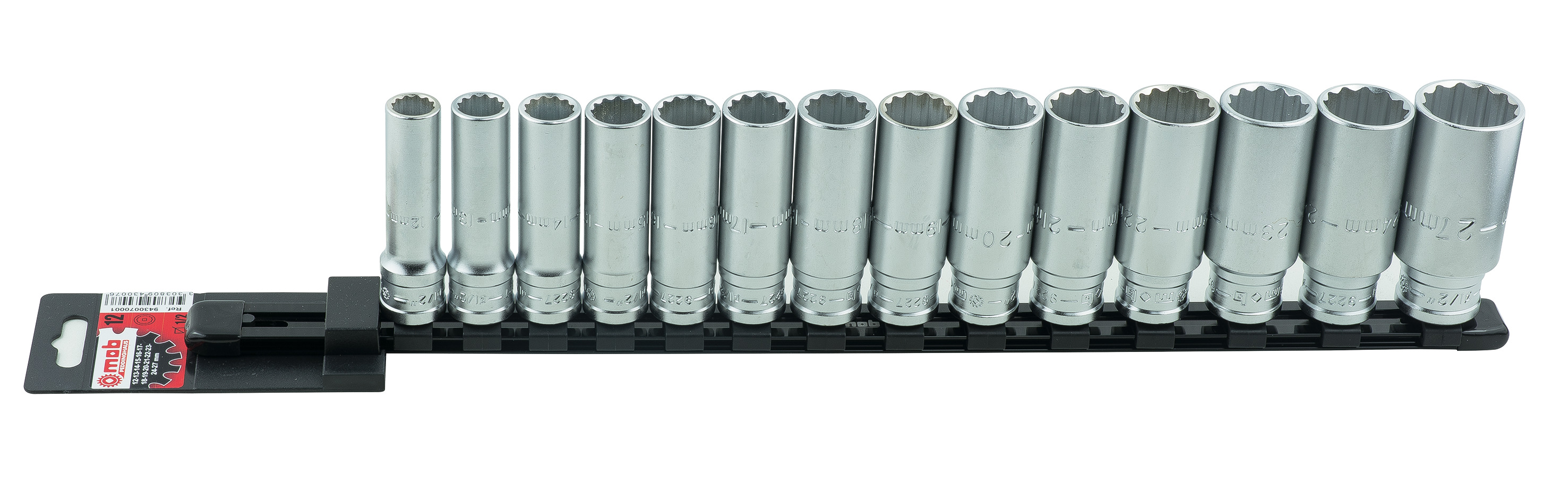 Set 14 capete chei tubulare lungi 1/2 DH pe suport metalic