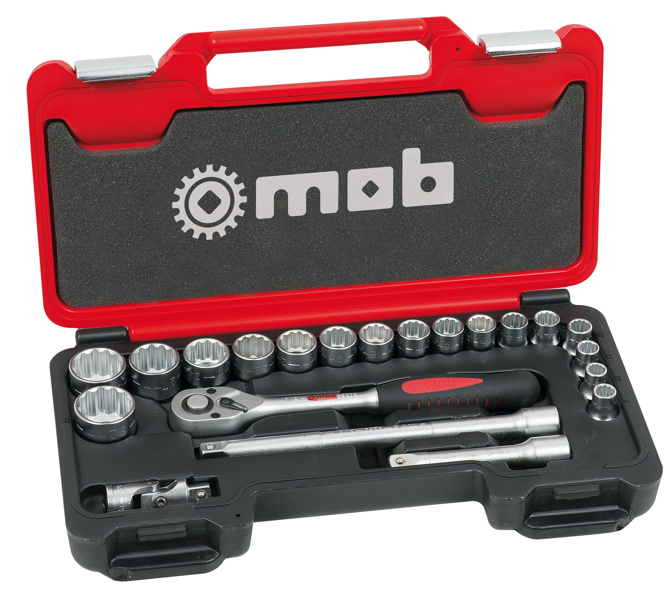 1/2'' BOX SET, 12-POINT, PEAR HEAD RATCHET, 21-PIECE 
