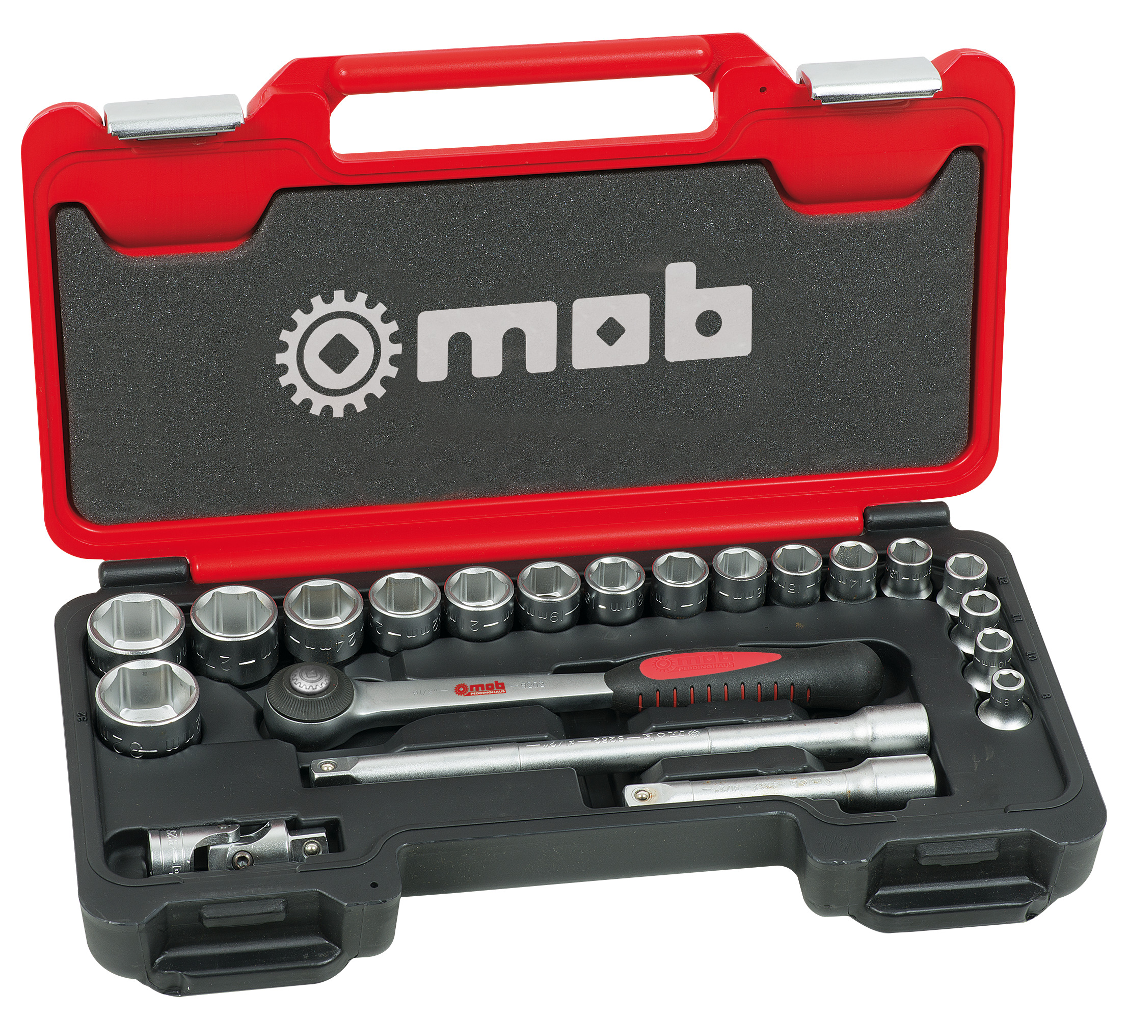1/2'' BOX SET, 6-POINT, ROUND HEAD RATCHET, 21-PIECE