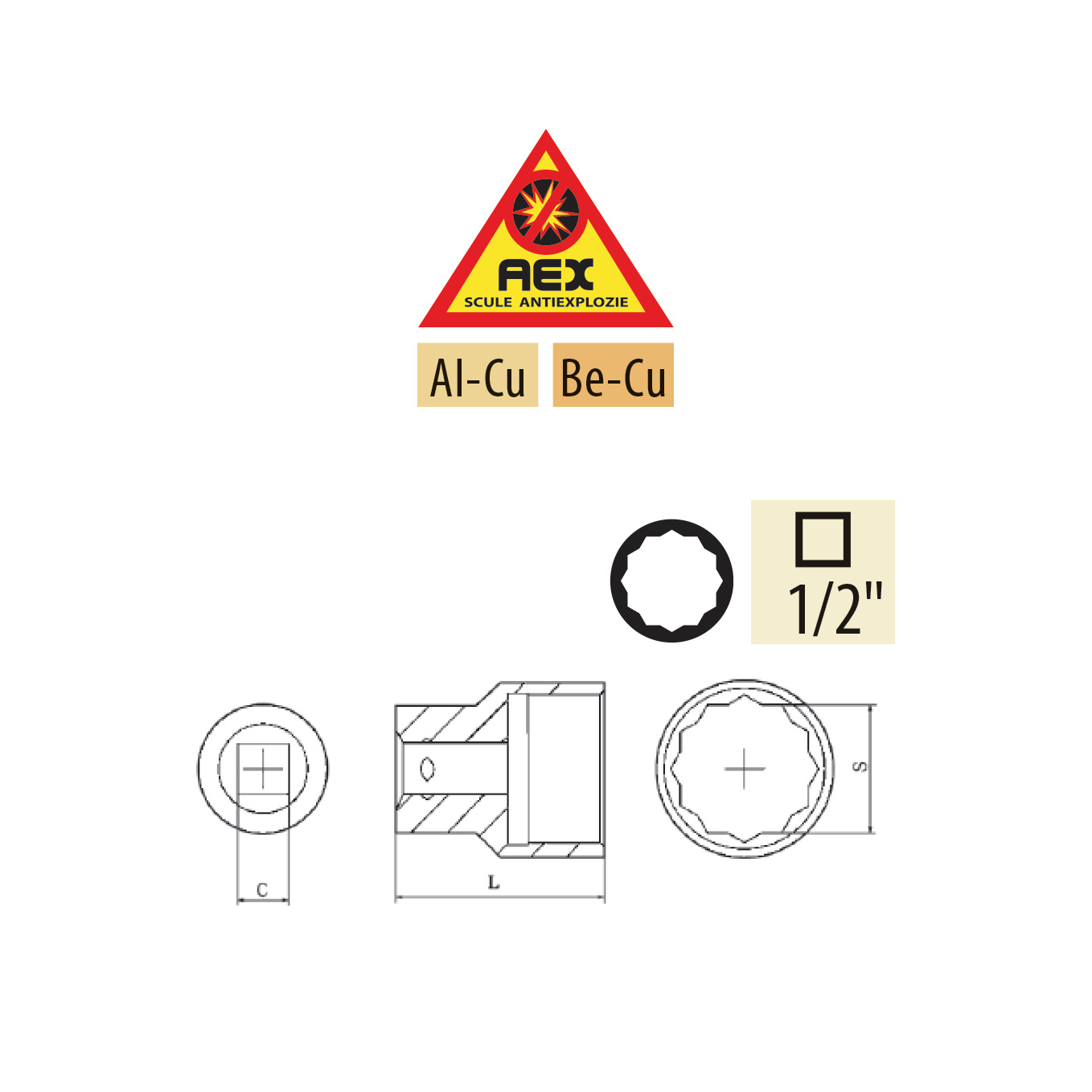 CAPETE CHEI TUBULARE DUBLU HEXAGON 1/2” DH - AEX